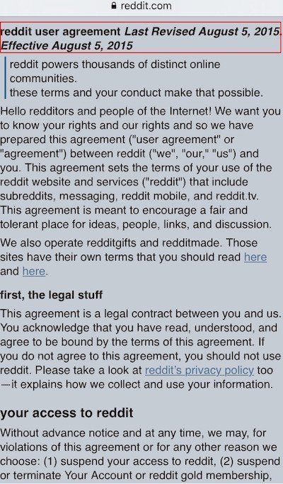 reddit app: open User Agreement of reddit