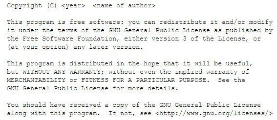 Sample screenshot of GNU License