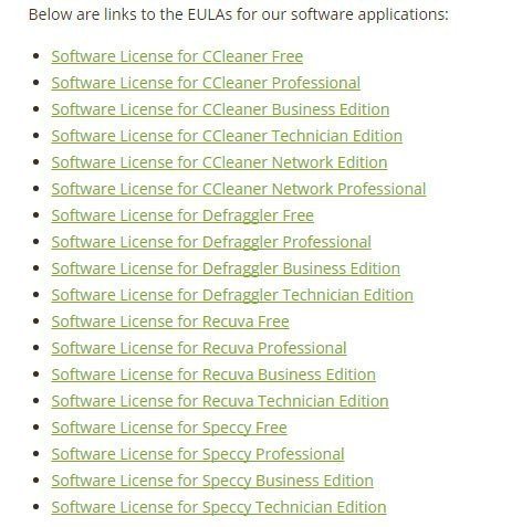 List of EULA agreements by Piriform