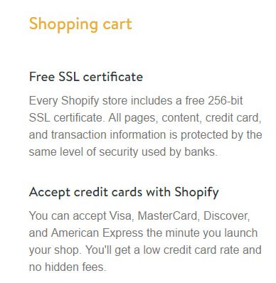 The Free SSL Certificate benefit from Shopifiy