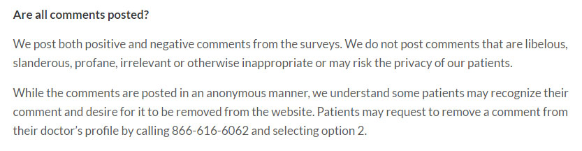 Cleveland Survey Disclaimer: Patients Comments
