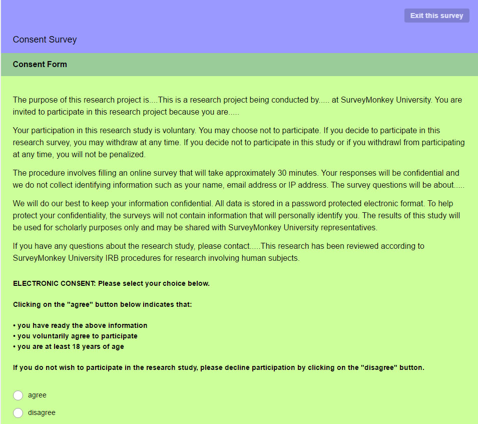 Survey Monkey: Consent Form example