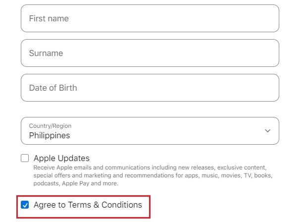 Example of Agree to terms checkbox