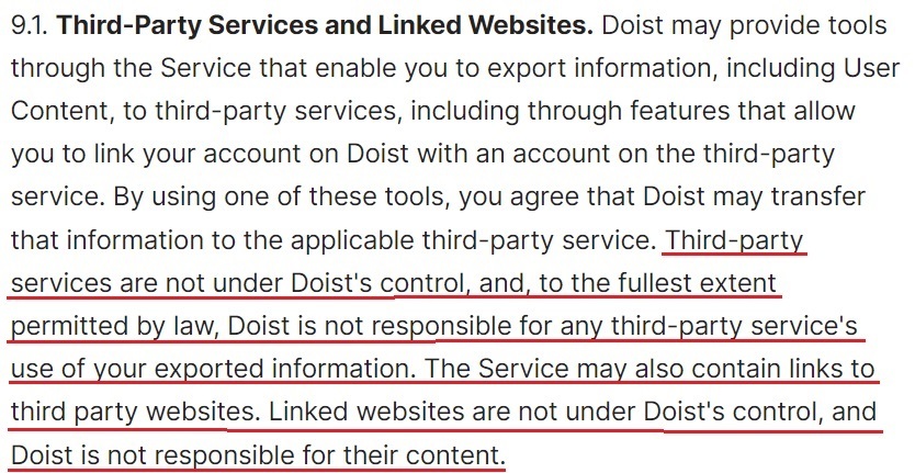 Doist Terms Third Party clause
