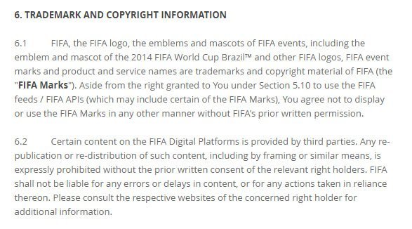FIFA Terms of Service: Intellectual Property as Trademarks and Copyrights