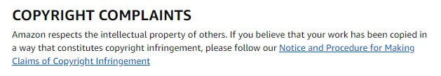 Amazon's Copyright infringement complaints procedure
