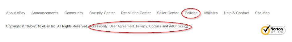 Footer links to eBay's legal agreements