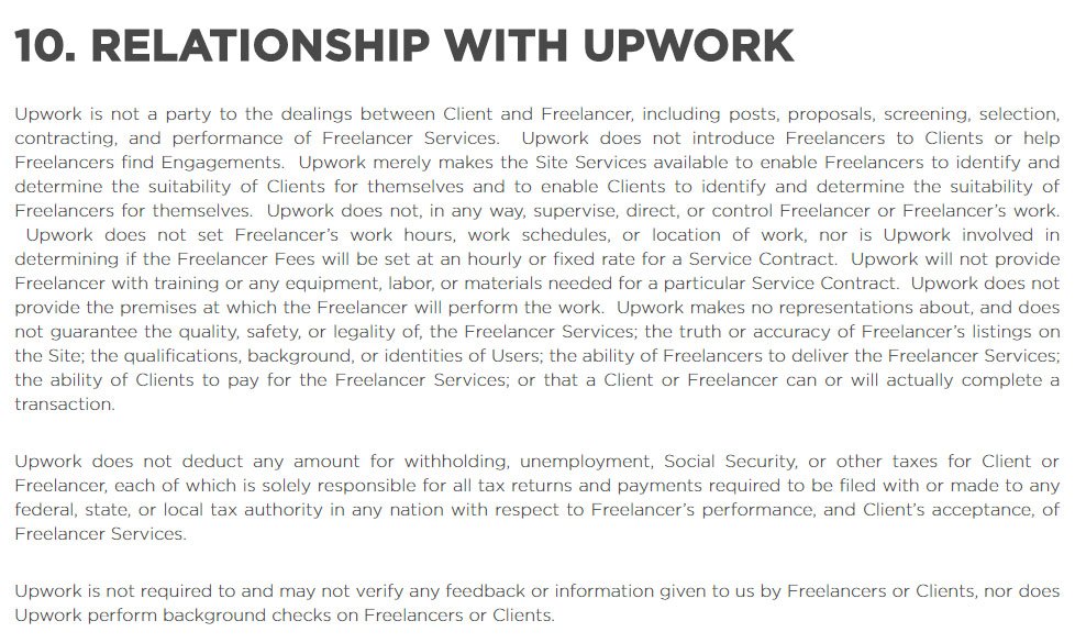 Upwork User Agreement: Third Party Relationship clause