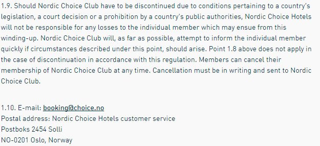 Liability Disclaimer from Nordic Choice Hotels Terms and Conditions
