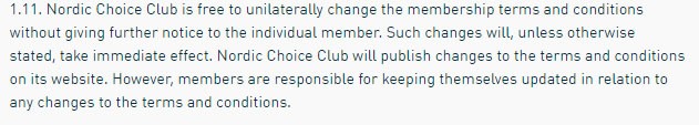 Nordic Choice Hotels: Unilaterally change the rules on membership clause