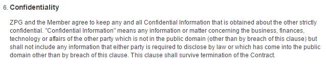 Confidentiality clause in Zoopla Terms and Conditions