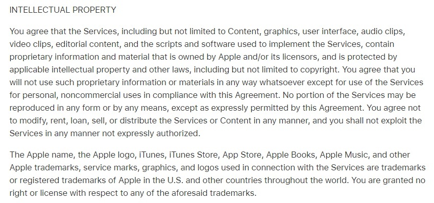 Apple Media Services Terms and Conditions: Intellectual Property clause