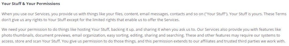 Dropbox: Your Stuff & Your Permissions Clause