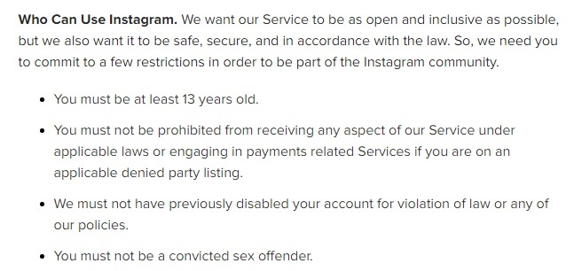 Instagram Terms of Use: Use requirements clause