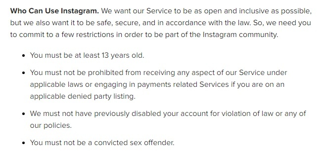 Instagram Terms of Use: Use requirements clause