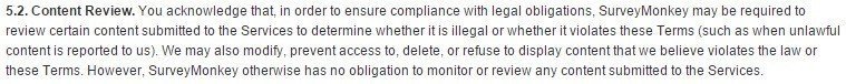 SurveyMonkey: Content Review Clause in Terms of Use