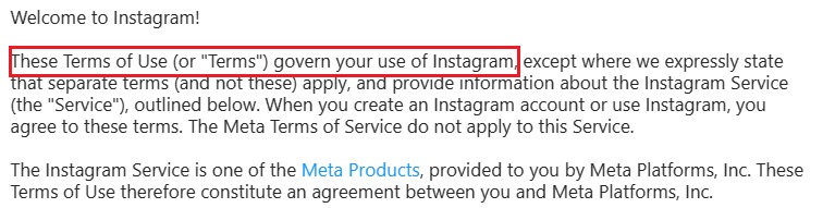 Instagram Terms of Use: Introduction clause