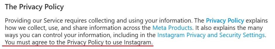 Instagram Terms of Use: Privacy clause