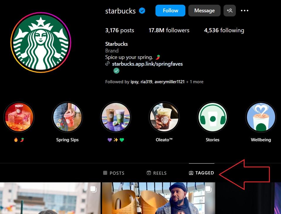 Starbucks Instagram page