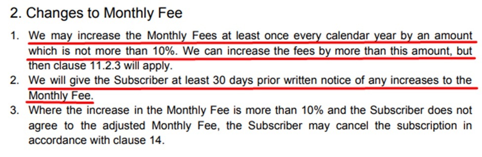 Showmax Terms and Conditions: Changes to Monthly Fee clause