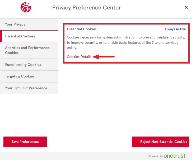 Chick-fil-A Privacy Preference center