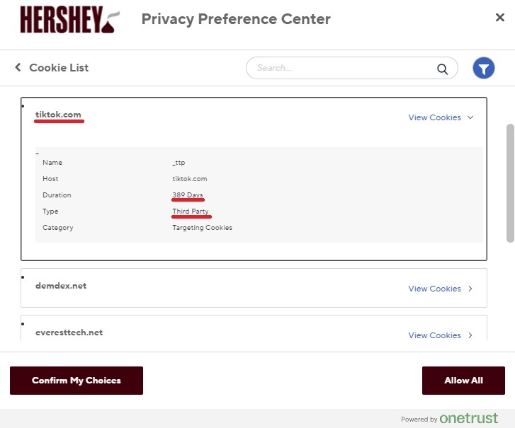 Hershey Privacy Preference center