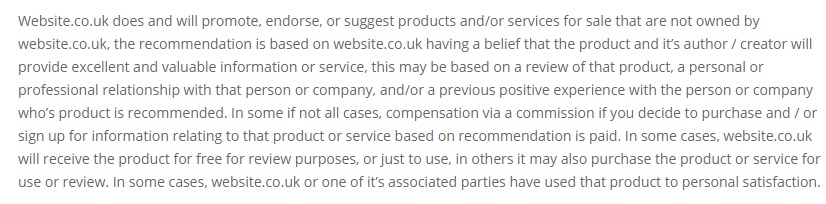 Website.co.uk: Affiliate disclaimer