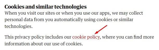 The Guardian Privacy Policy: Cookies and similar technologies clause