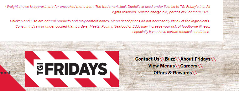 TGI Fridays Menu Disclaimer