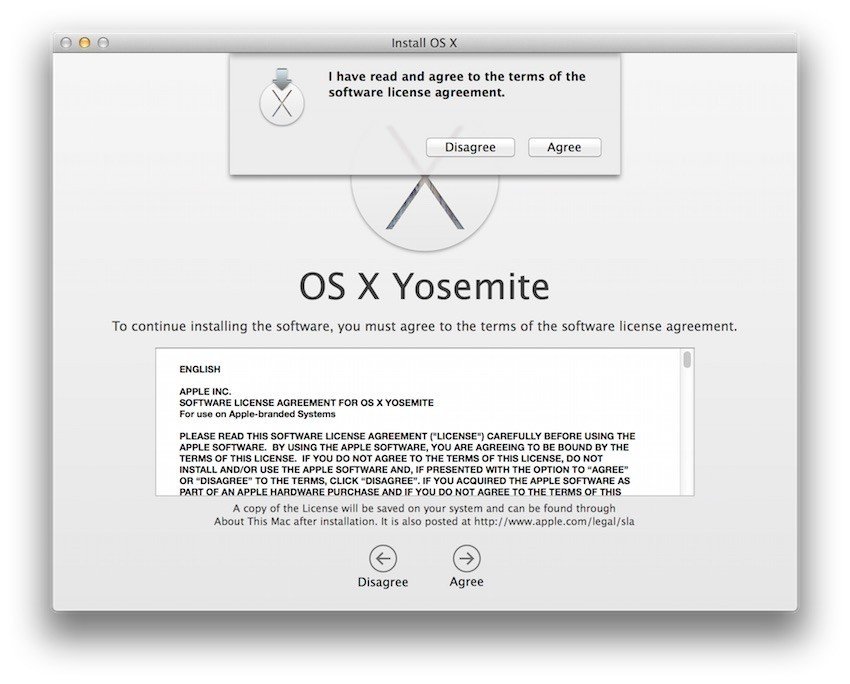 Example of Apple EULA when installing Yosemite - 2