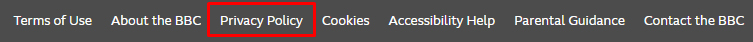 BBC website footer with Privacy Policy link highlighted