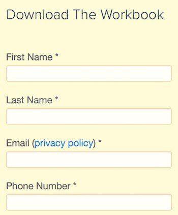 HubSpot Download Workbook form with Privacy Policy link
