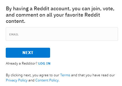 Reddit create account form